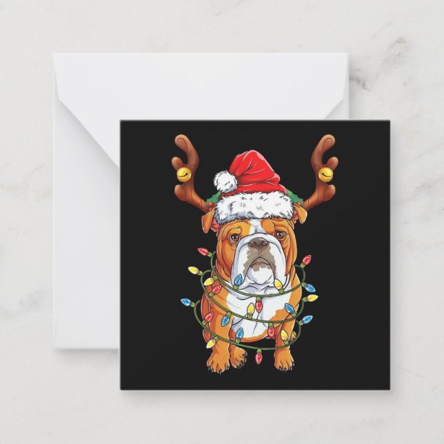 Bulldog Reindeer Funny Christmas Note Card (Front)