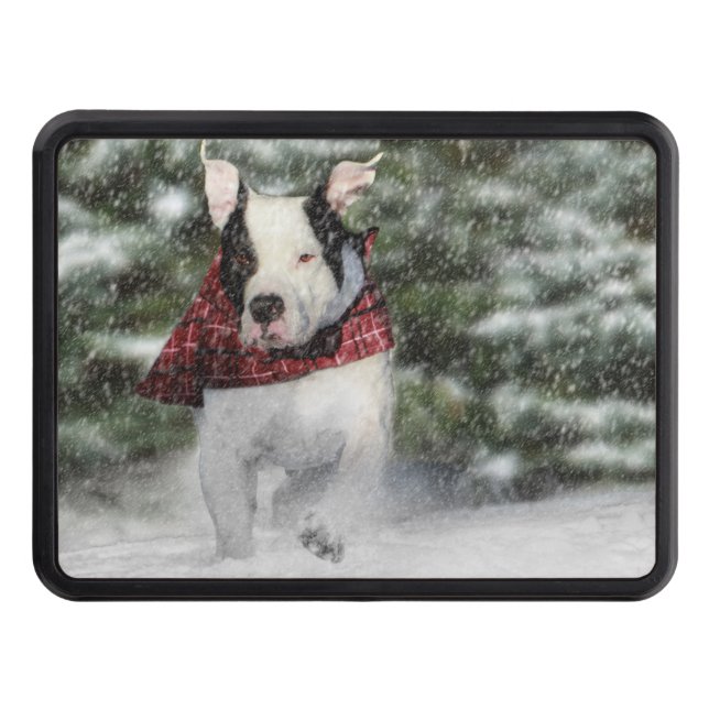 Bulldog Rescue Pup Dashing through the Snow Hitch Cover (Front)
