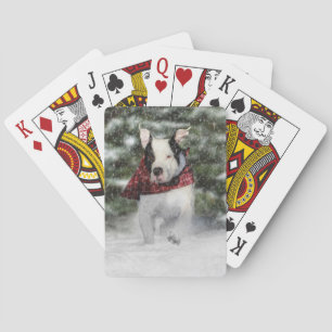 Bulldog Rescue Pup Dashing through the Snow Poker Cards