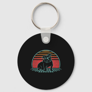 Bulldog Retro Dog Lover Vintage 80s Style Keychain