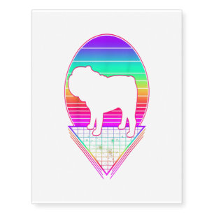 Bulldog Retro Vintage 80s Funny Dog Lover Gift Temporary Tattoos