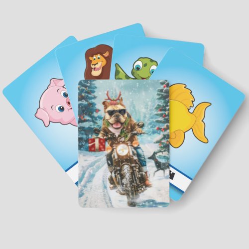 Bulldog Riding Motorcycle Christmas Matching Game Cards