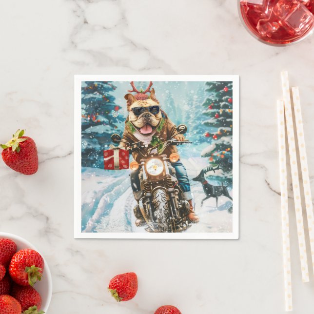 Bulldog Riding Motorcycle Christmas Napkins (Insitu)