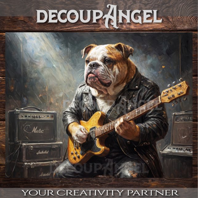 Bulldog Rockstar - Hor. - Decoupage - Tissue Paper (Creator Uploaded)
