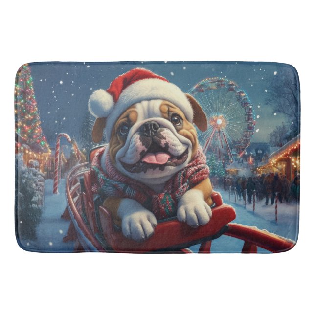 Bulldog Roller Coaster Christmas Bath Mat (Front)