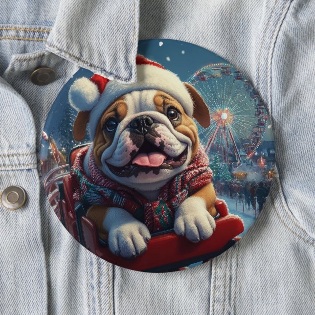 Bulldog Roller Coaster Christmas Button (In Situ)