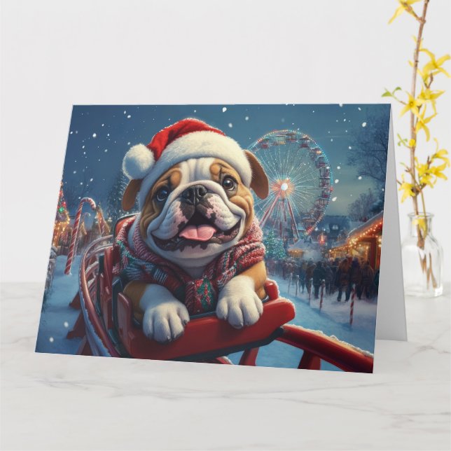 Bulldog Roller Coaster Christmas Card (Yellow Flower)