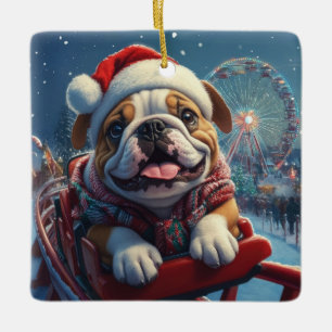 Bulldog Roller Coaster Christmas Ceramic Ornament