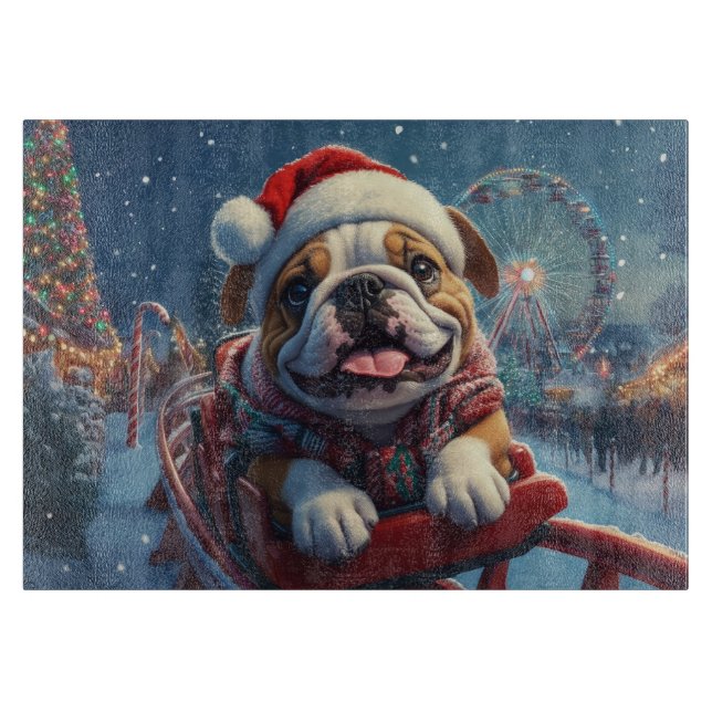 Bulldog Roller Coaster Christmas Cutting Board (Front)