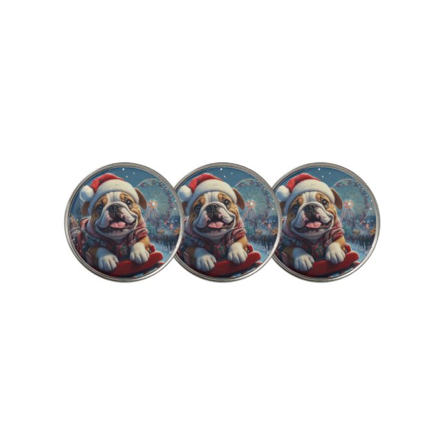 Bulldog Roller Coaster Christmas Golf Ball Marker (3 Up)