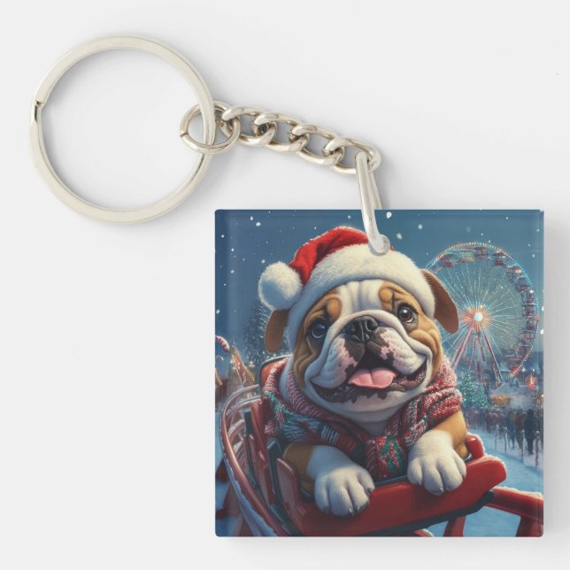Bulldog Roller Coaster Christmas Keychain (Front)