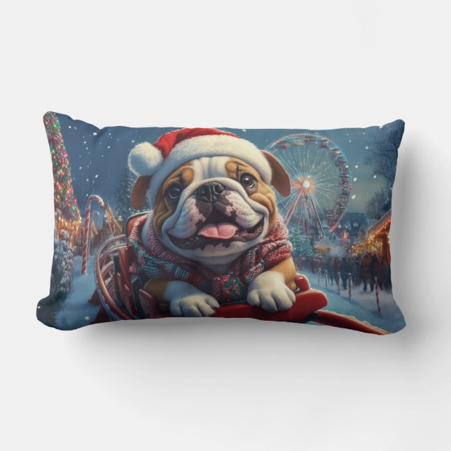 Bulldog Roller Coaster Christmas Lumbar Pillow (Front)