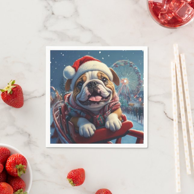 Bulldog Roller Coaster Christmas Napkins (Insitu)