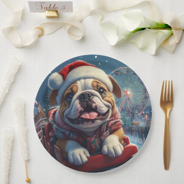 Bulldog Roller Coaster Christmas Paper Plates (Wedding)
