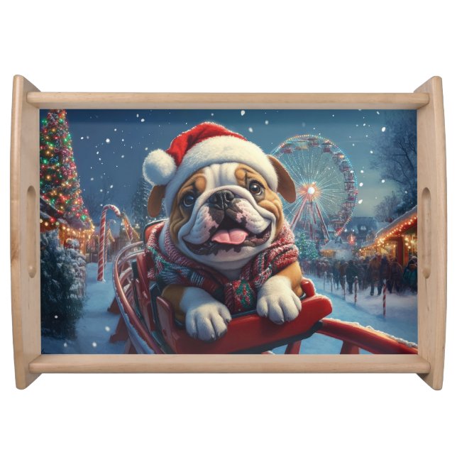 Bulldog Roller Coaster Christmas Serving Tray (Front)
