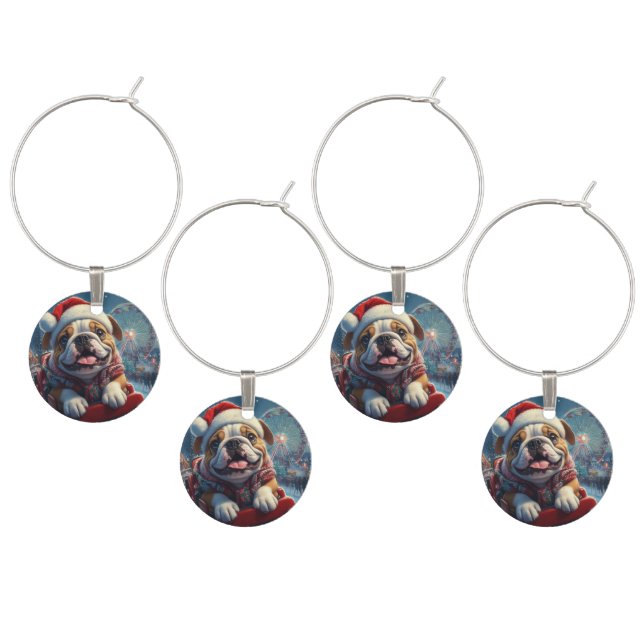Bulldog Roller Coaster Christmas Wine Charm (Staggered)