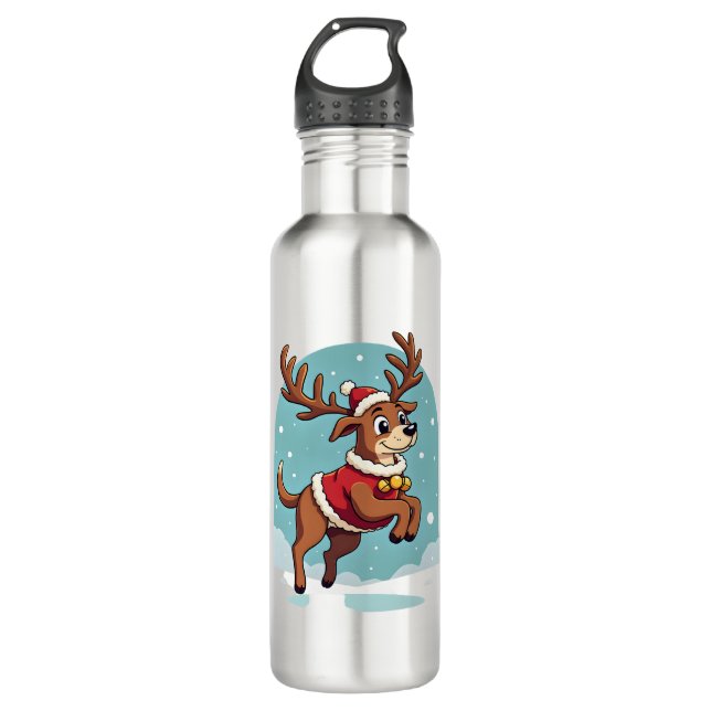 Bulldog Santa Cookies Stainless Steel Water Bottle (Front)