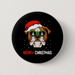 Bulldog Santa Hat Christmas Pajama Dog X-mas Tree Button