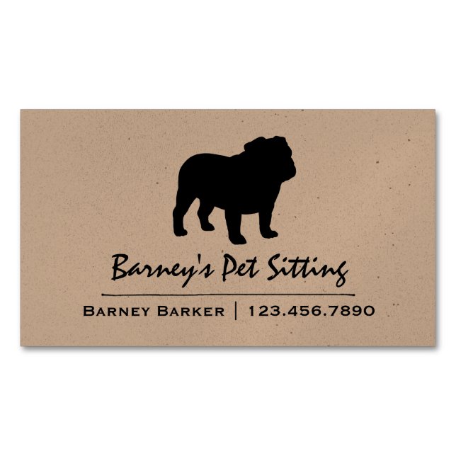 Bulldog Silhouette Business Card Magnet (Front)