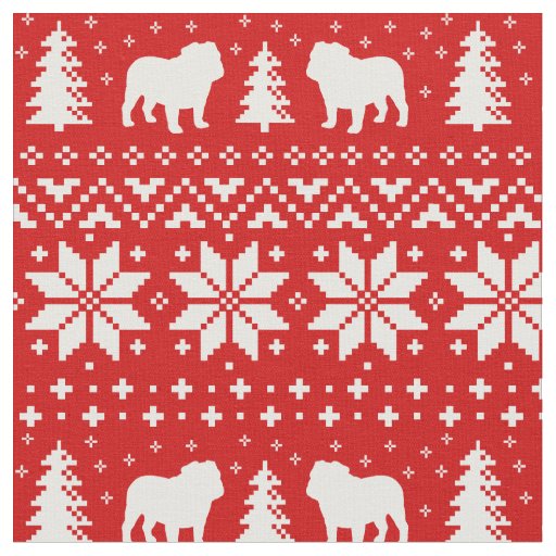 Bulldog Silhouettes Christmas Holiday Patterned Fabric