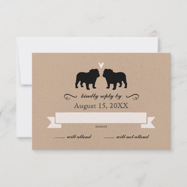 Bulldog Silhouettes Wedding RSVP Reply Card (Front)