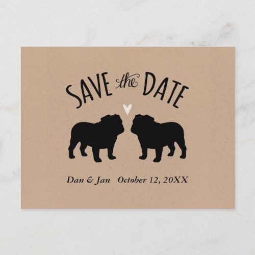 Bulldog Silhouettes Wedding Save the Date Announcement Postcard