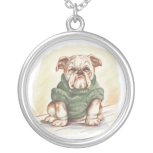 bulldog silver plated necklace