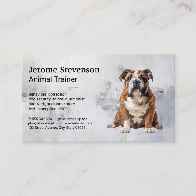 Bulldog Sitting Down | Dog Trainer Business Card (Front)