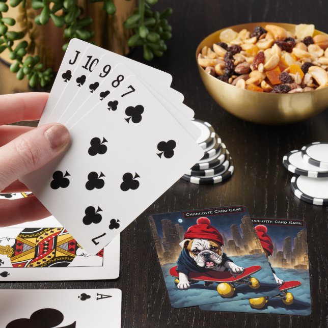 Bulldog Skater Monogram kids Old Maid Game Poker Cards (In Situ)