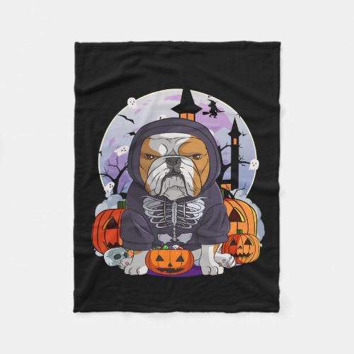 Bulldog Skeleton Costume Halloween Witch Pumpkin  Fleece Blanket
