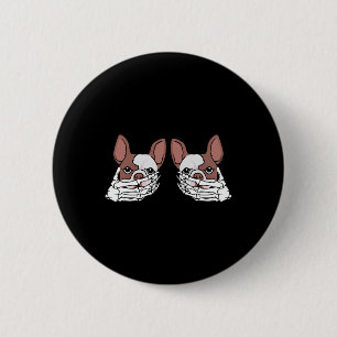 Bulldog Skeleton Hand On Breast Halloween Costume Button