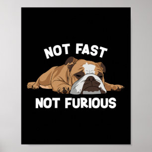 Bulldog Sleeping Not Fast Not Furious Fun Slogan Poster