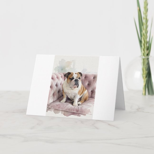 Bulldog Snoring On The Velvet Chesterfield Sofa Gr Card