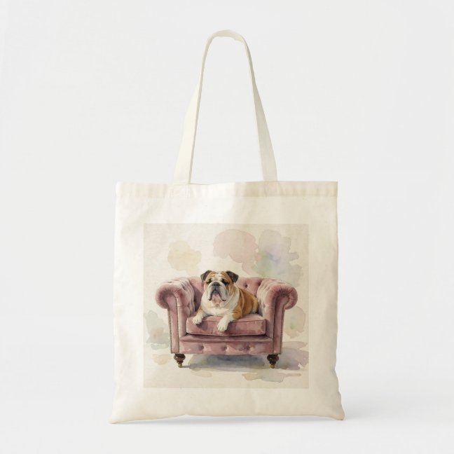 Bulldog Snoring On The Velvet Chesterfield Sofa To Tote Bag