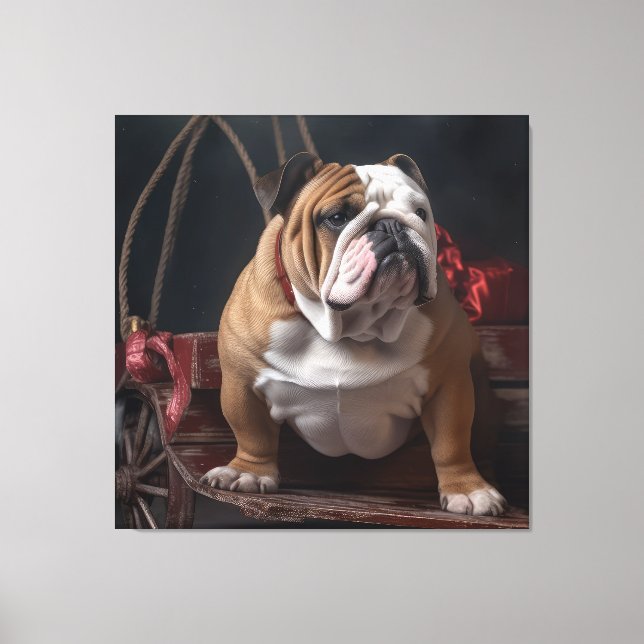 Bulldog Snowy Sleigh Christmas Decor (Front)