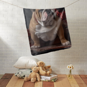 Bulldog Snowy Sleigh Christmas Decor Baby Blanket