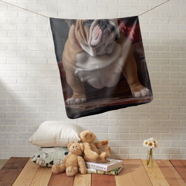 Bulldog Snowy Sleigh Christmas Decor Baby Blanket (In Situ)