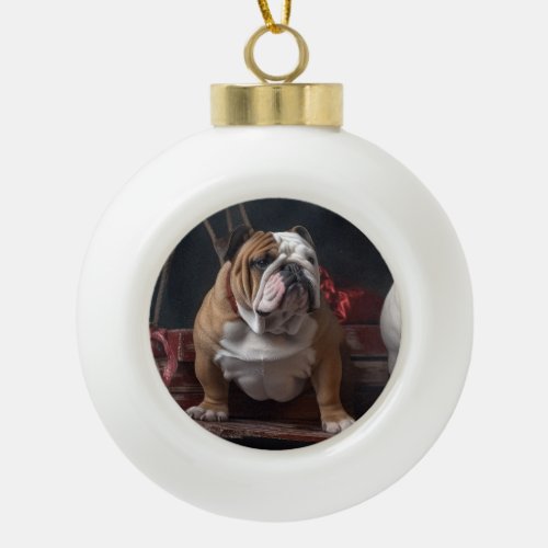Bulldog Snowy Sleigh Christmas Decor Ceramic Ball Christmas Ornament