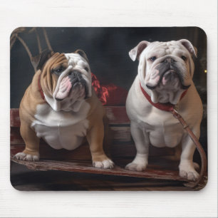 Bulldog Snowy Sleigh Christmas Decor Mouse Pad
