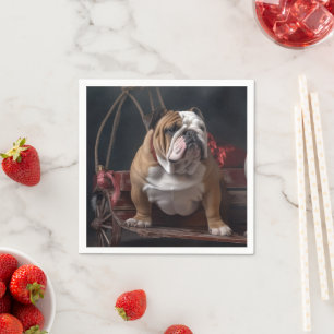 Bulldog Snowy Sleigh Christmas Decor Napkins