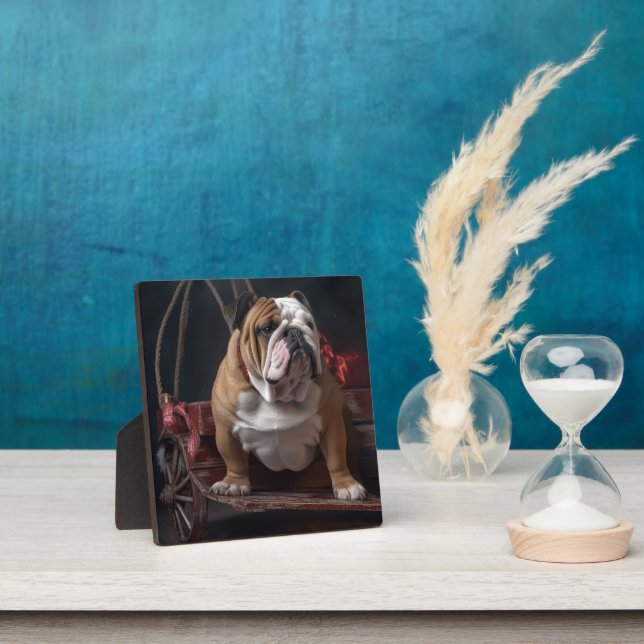 Bulldog Snowy Sleigh Christmas Decor Plaque (Insitu)