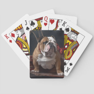 Bulldog Snowy Sleigh Christmas Decor Poker Cards