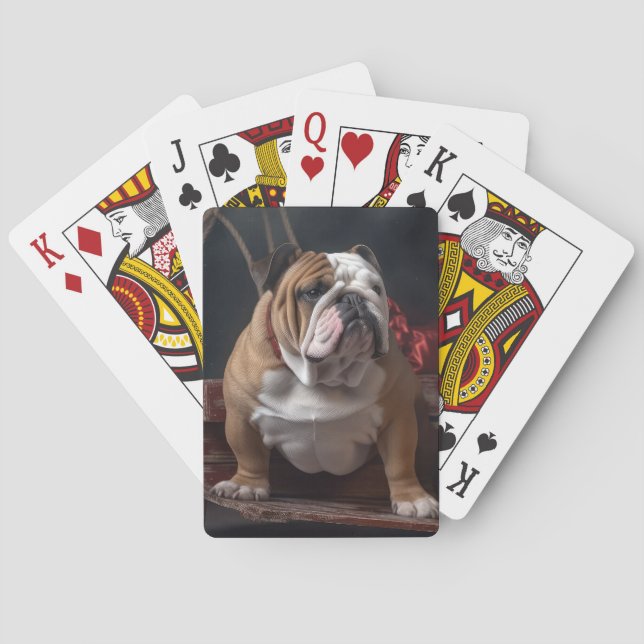 Bulldog Snowy Sleigh Christmas Decor Poker Cards (Back)