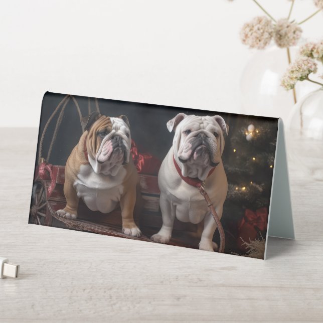 Bulldog Snowy Sleigh Christmas Decor Table Tent (In SItu (Table))
