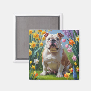 Bulldog Spring Flowers Painting Magnet