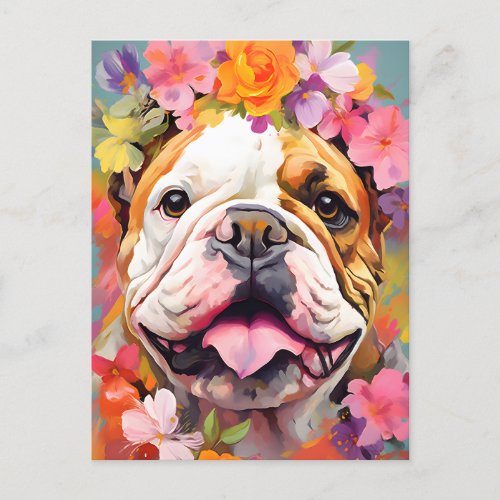 Bulldog Spring Flowers Postcard