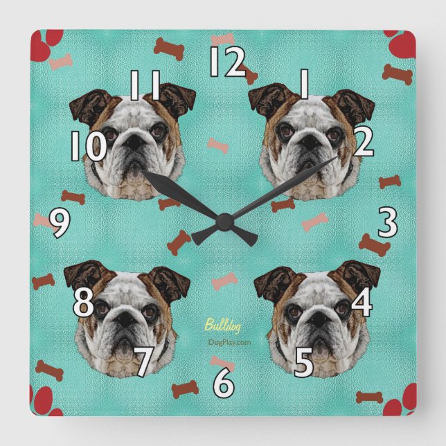 Bulldog Square Wall Clock (Front)