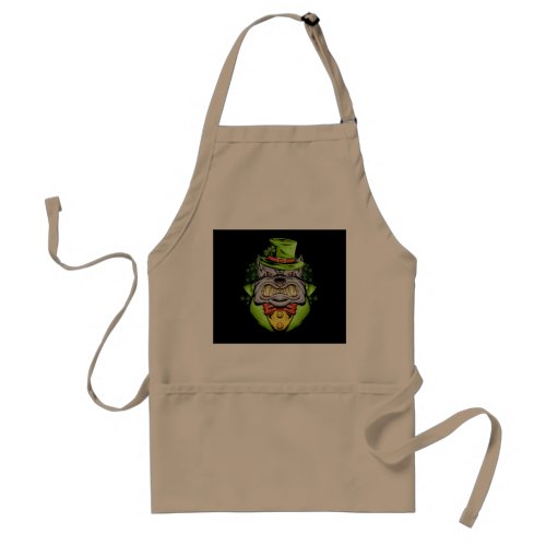 bulldog st patrick day in green hat and coat adult apron