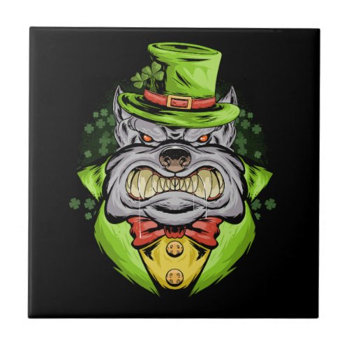 bulldog st patrick day in green hat and coat ceramic tile