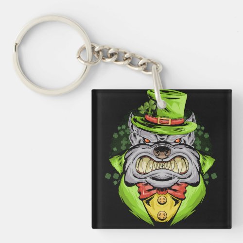 bulldog st patrick day in green hat and coat keychain